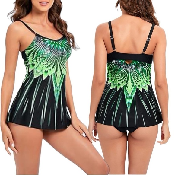 B2PRITY TANKINI Swim Dress Print Tankini Kelly Green & Black S… - Picture 6 of 9